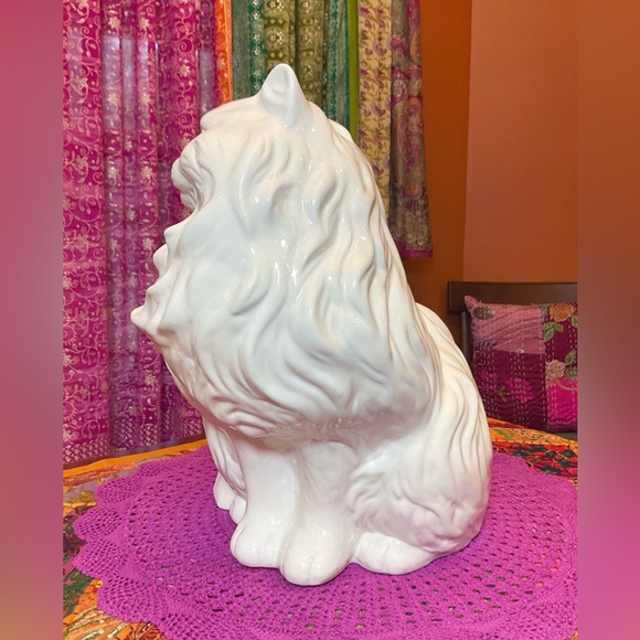 Vintage MCM Ceramic White Persian Cat With Green Eyes - Picture 8 of 13